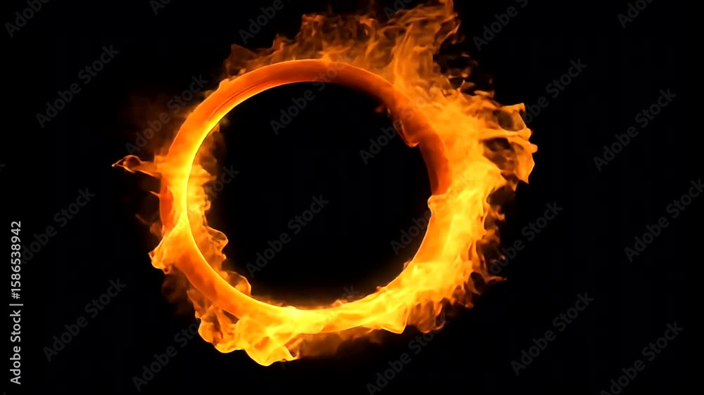 Fiery circular frame on black background