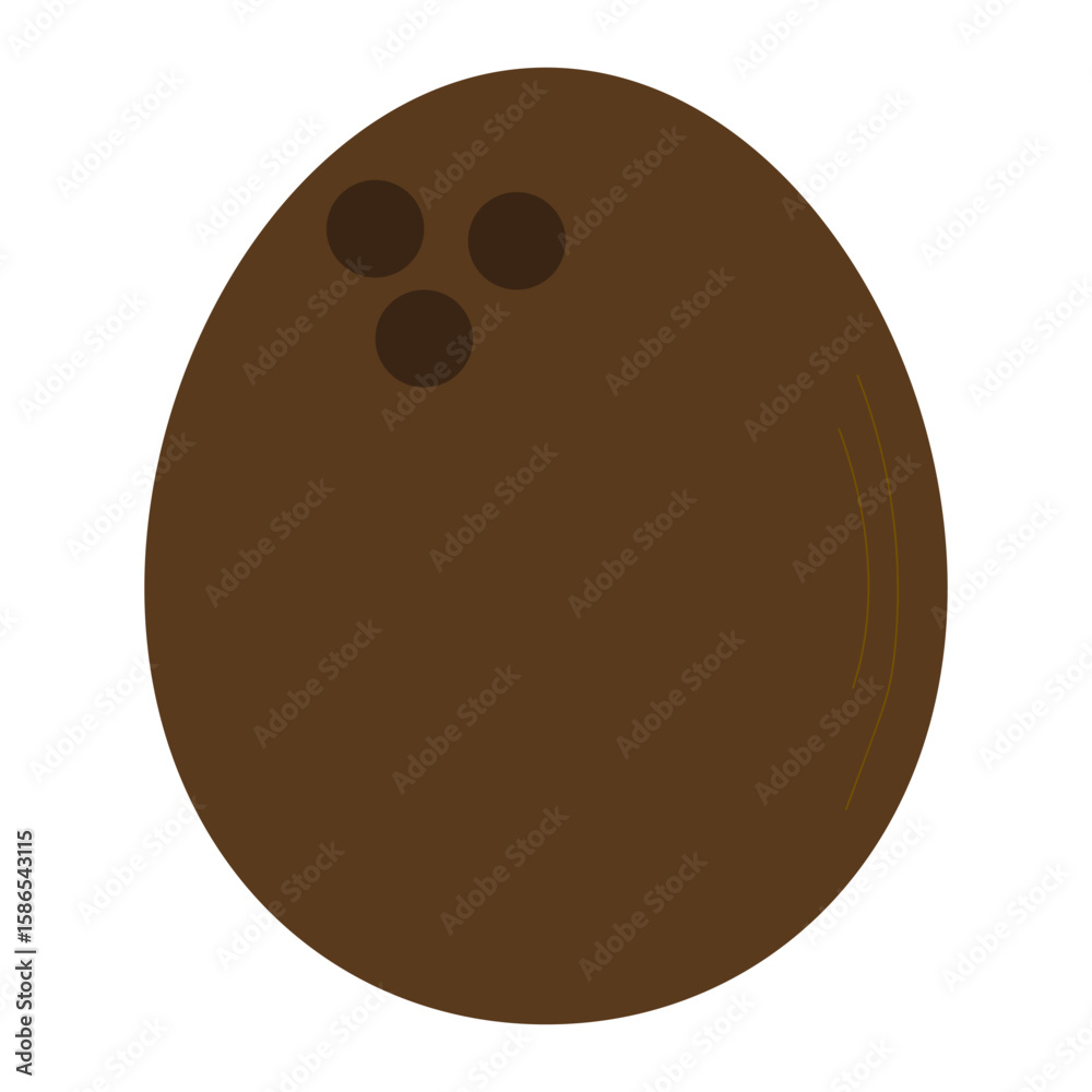 Fototapeta premium Funny coconut sticker in flat style. Brown tropical fruit icon for summer designs, kids products, printables, mobile apps, planners, packaging and labels.