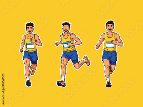Marathon Runner Sequence: Capturing the dynamic stride of a marathon runner, this vector illustration showcases the dedication and physical exertion inherent in the sport.