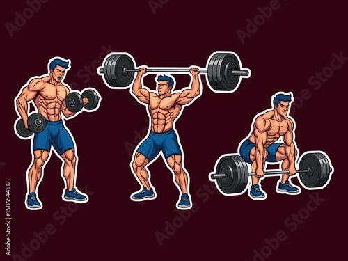 Muscle Strength: Demonstrating a trio of exercises performed with utmost concentration and power. The intensity of the lifts and the sheer dedication to achieving their peak fitness is captured. 