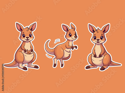 Kangaroo in Orange World: Cute cartoon illustration of a kangaroo with vibrant, friendly, design and a welcoming energy