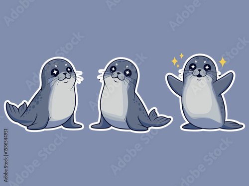Seal Trio's Charming Poses: The playful seal trio showcases animated poses, exuding delight and playful attitudes