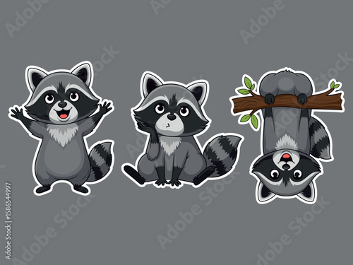 Playful Raccoons: A collection of cartoon raccoons in various playful poses, offering a delightful and amusing glimpse into the lighthearted side of these clever critters.