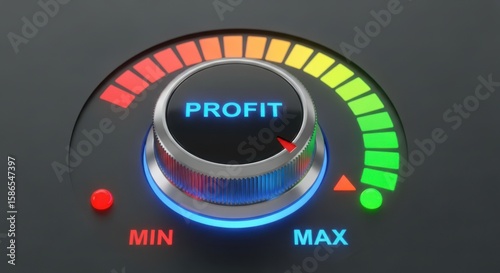 A profit control knob is set to maximum, indicating business growth and success