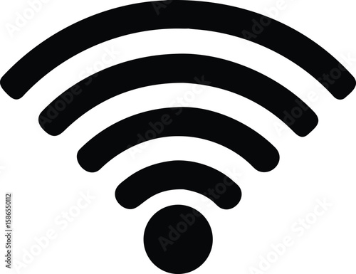 Black Wireless Signal Icon Five Arcs Bottom Circle Graphic Design Element wifi internet