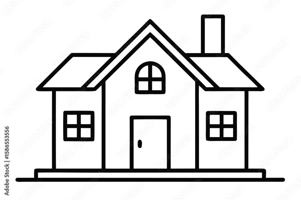 Here is a vector illustration of a house with architectural details, perfect for a real estate or construction design icon set Here is a vector illustration of a house with architectural details, perfect for a real estate or construction design icon set