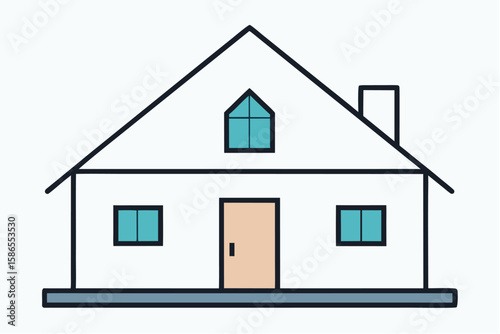 Vector house icon set: 3D illustration of residential property, a small building model with a roof, door, and window, symbolizing real estate business and housing sales