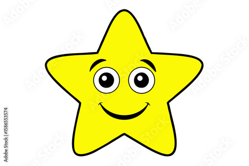 Smiling cartoon yellow star icon with a happy face, a symbol of fun and summer joy
