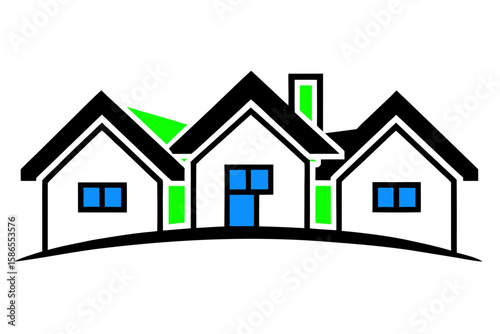 Green house icon set vector illustration: a symbol of residential architecture and real estate design