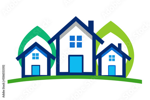 Green house real estate concept vector icon illustrating residential architecture and property design