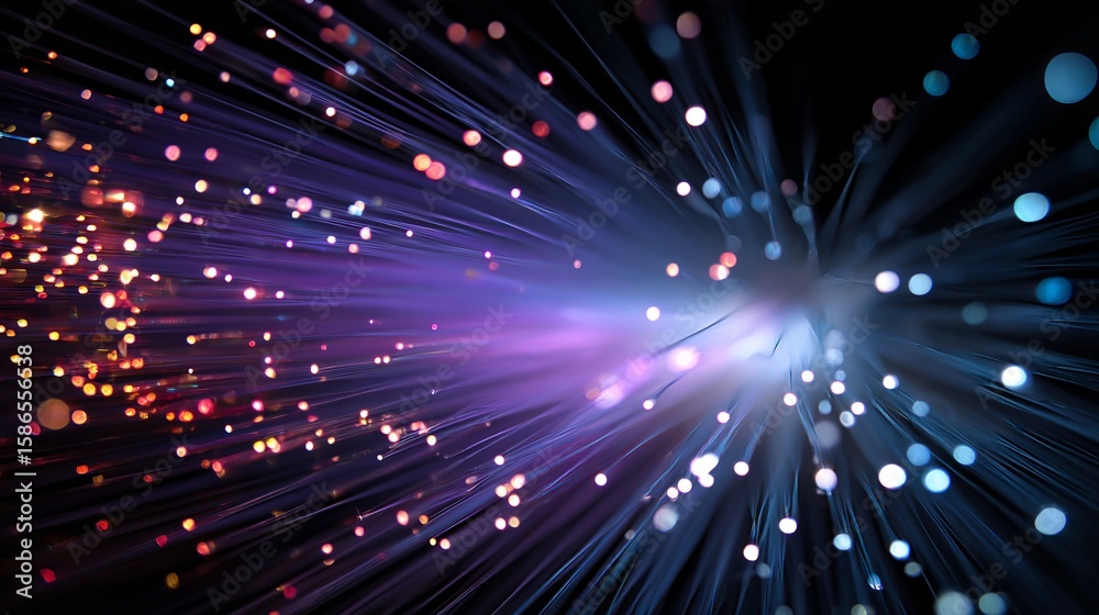 Obraz premium Abstract glowing light strands in a dark void featuring vibrant hues and magical cosmic sparks.