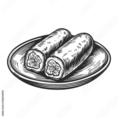 Croquetas on a plate, featuring savory filling within crispy crusts, offer traditional Spanish tapas. Croquetas-on-a-plate is a culinary symbol of Spain, prepared with béchamel sauce, meat,