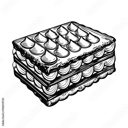 Mille-feuille layers of creamy filling enclosed in flaky pastry for dessert. Mille-feuille is an exquisite dessert, its multiple layers creating a delightful texture and flavor.