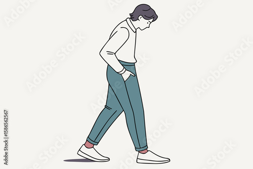 Man with empty pockets, midsection view in modern flat illustration style