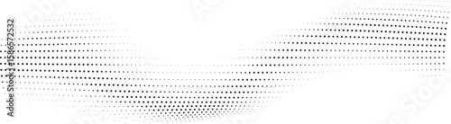 A dynamic, flowing wave shape is created by a gradient of black dots, transitioning from dense to sparse across a clean white background.