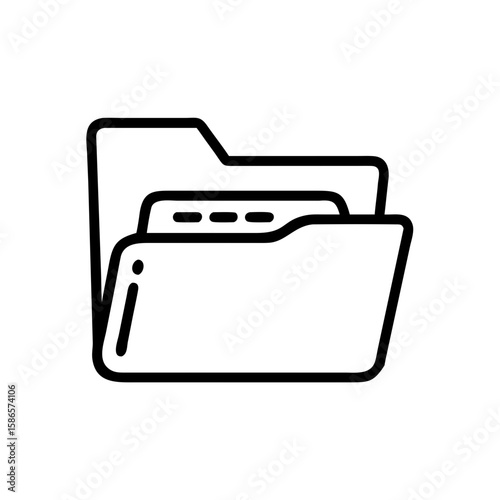 Black Outline Icon of an Open File Folder with Exclamation Mark
