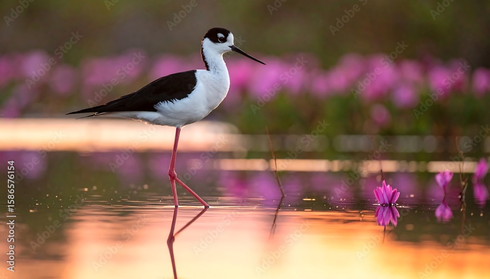 Obraz premium Black-winged stilt at dawn