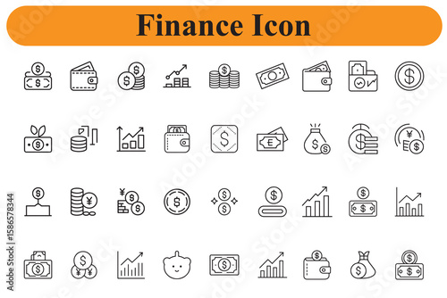 Finance Icons Money Growth and Savings Symbols coins dollar