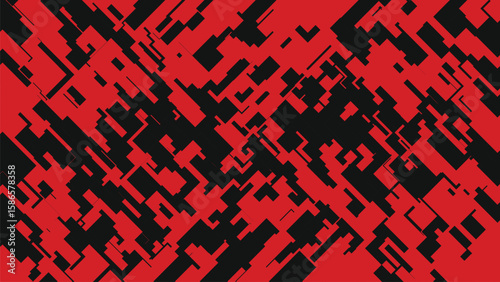 Abstract red and black geometric pattern with glitchy lines and sharp angles
