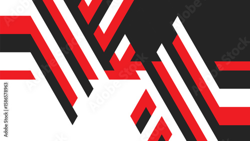 Dynamic abstract geometric pattern featuring red white and black diagonal stripes