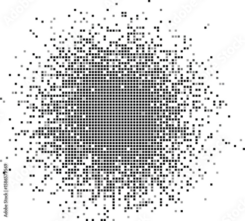 Abstract pixelated pattern dissolving into white space with gradient shades