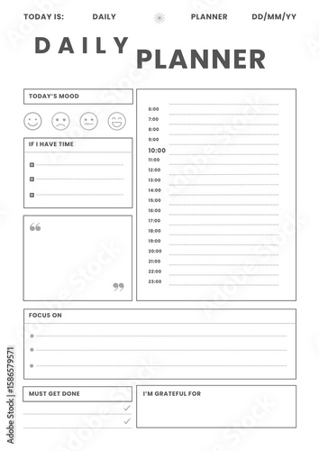 Minimalist daily planner template for productivity and well being