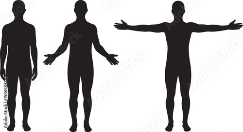 Human Silhouette Poses Showcase of Male Body Positions, Featuring a Man with Arms at Sides and Arms Outstretched for Comparison