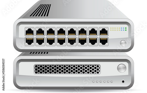 Network Switch and Server – Vector Illustration