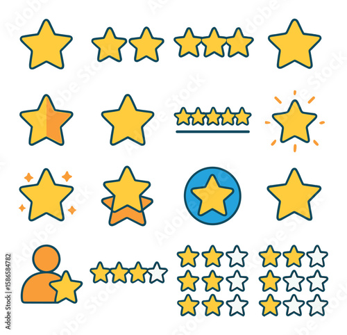 Star rating icon collection. simple star, review, favorite, rating, feedback, linear