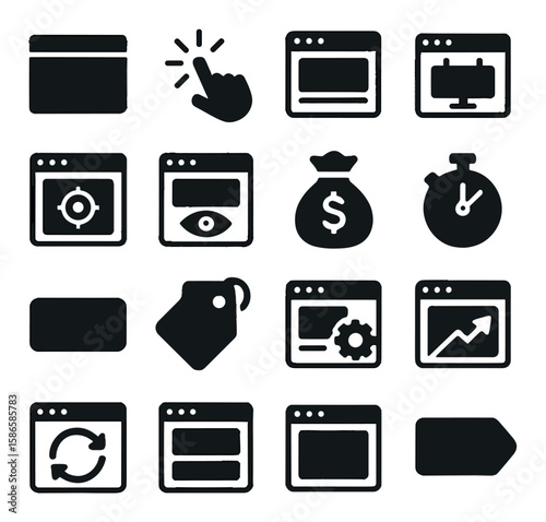 Digital marketing icon collection. simple advertising, click, monitor, dollar, tag, timer, arrow icons