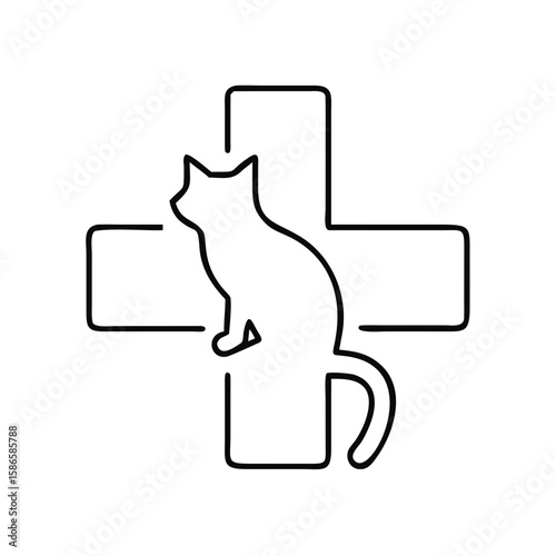 Cat silhouette with medical cross icon for veterinary care