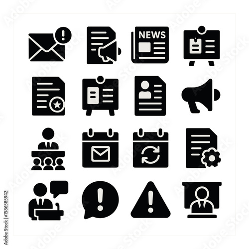 Corporate icon collection. business communication silhouette icons. email, presentation, update, notification, news, meeting