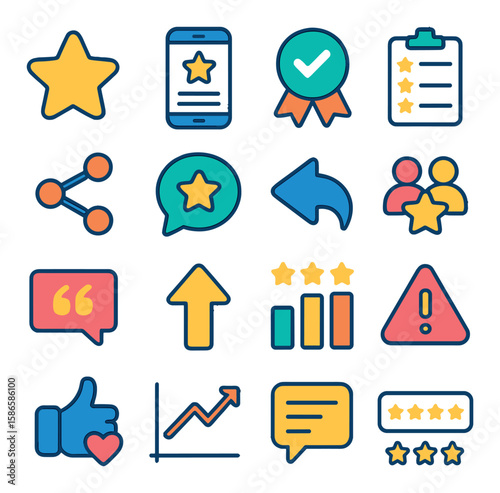 Modern review icon collection. simple rating, comment, share, like, star, feedback, award silhouette