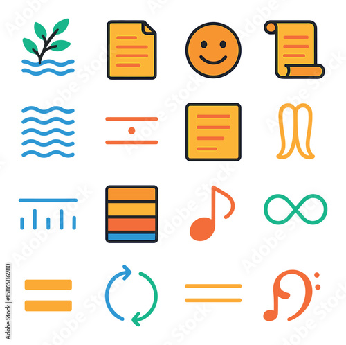 Poetic forms icon collection: simple compose icons set. haiku, sonnet, ode, rhyme, verse, elegy