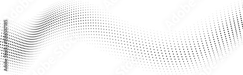 Abstract flowing wave pattern composed of black dots on a clean white background