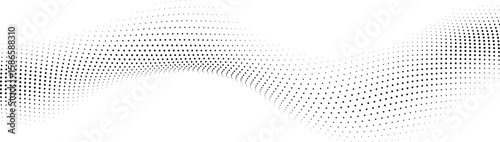 Abstract wave pattern composed of black dots on a clean white background