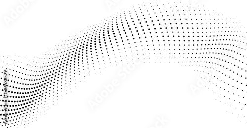 Abstract flowing wave pattern composed of black dots on a clean white background