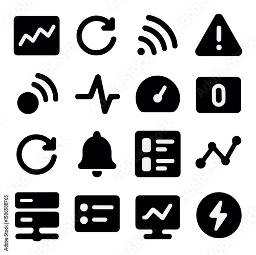 Real-time data icon collection. simple, silhouette style. chart, sync, dashboard, alert, network