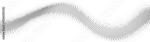 Abstract black dots forming a wavy pattern on a clean white background