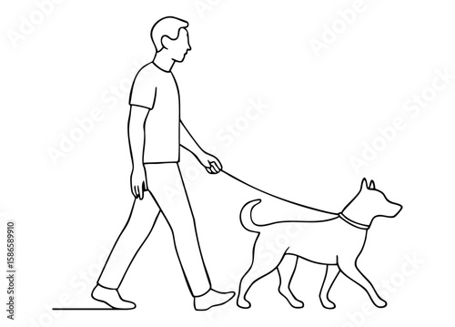  Man Walking Dog — Line Drawing