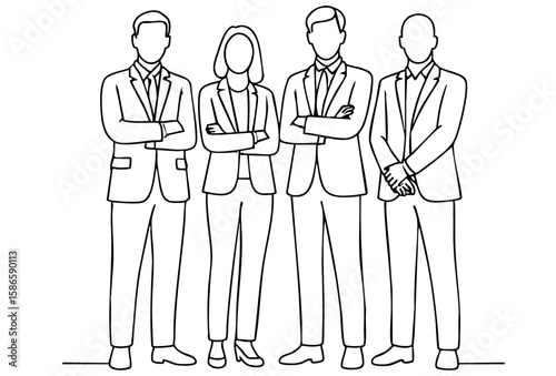 Business Team in Formal Attire — Line Drawing