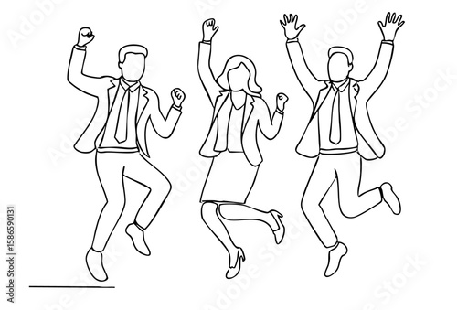 Dancing Business People in Celebration — Line Drawing