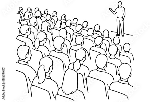  Speaker Addressing a Large Crowd — Line Art