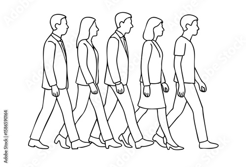 Group of Women Walking Together — Line Illustration
