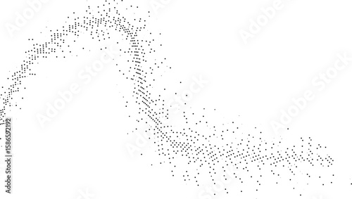 Abstract wave pattern formed by scattered black dots on a white background