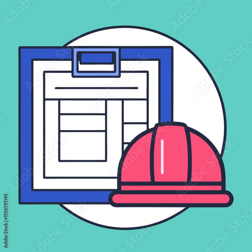 Construction helmet and building plan icon