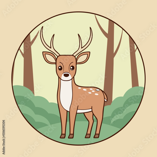 Standing deer in forest with green background
