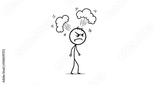 Angry stick figure cartoon character with steam coming from head vector illustration design on transparent background