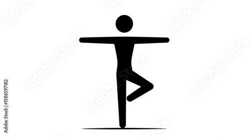 Stick figure yoga pose tree pose illustration black and white balance exercise fitness health wellness on transparent background