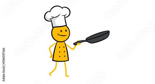 Cartoon chef cooking with frying pan illustration vector design for culinary blog and recipe website use on transparent background
